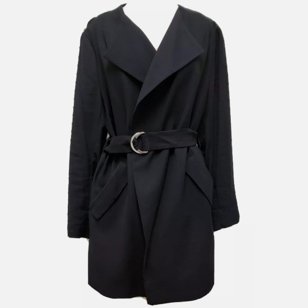 NWOT H&M Womens Black Trench Coat. D-Ring Belt, Pockets. Large